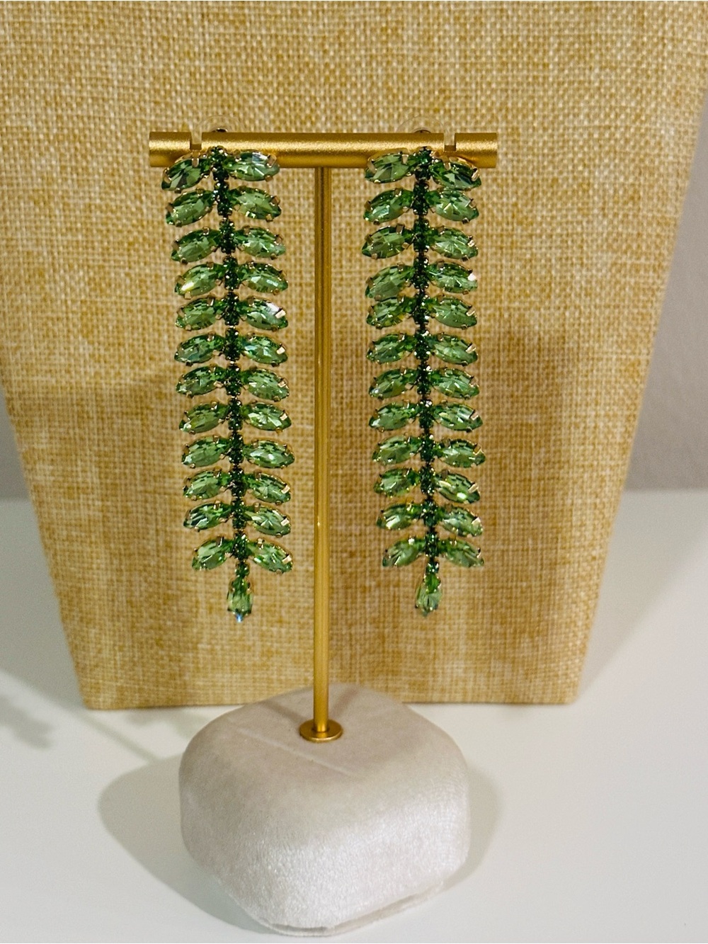 Fashion Jewelry Green Crystal Fern Drop Earrings - Women Jewelry - Picture 2 of 6